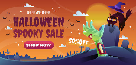 gradient horizontal banner template halloween season design vector illustrationのイラスト素材