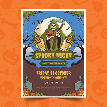 hand drawn halloween vertical poster template design vector illustrationのイラスト素材