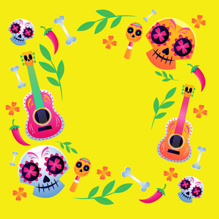 gradient frame template dia de muertos celebration design vector illustrationのイラスト素材