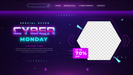 realistic cyber monday landing page design vector illustrationのイラスト素材