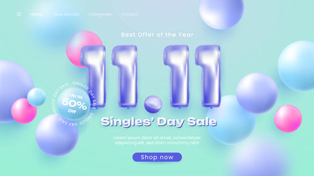 realistic landing page template 11 11 singles day sales design vector illustration