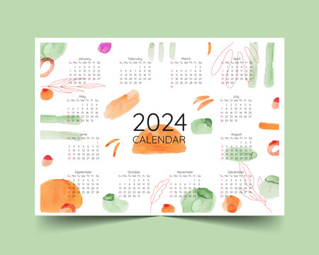 Colorful 2024 calendar template in printable style design vector illustrationのイラスト素材