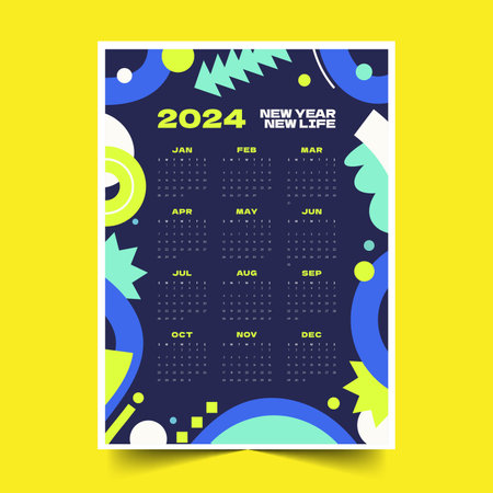Colorful 2024 calendar template in printable style design vector illustrationのイラスト素材