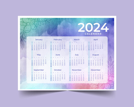 Colorful 2024 calendar template in printable style design vector illustrationのイラスト素材