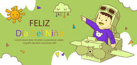 horizontal banner template childrens day celebration spanish design vector illustrationのイラスト素材