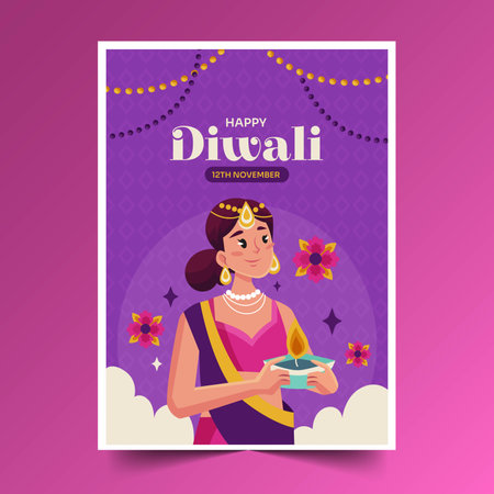flat greeting cards collection diwali festival celebration design vector illustrationのイラスト素材