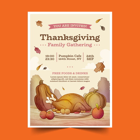 hand drawn invitation template thanksgiving celebration design vector illustrationのイラスト素材