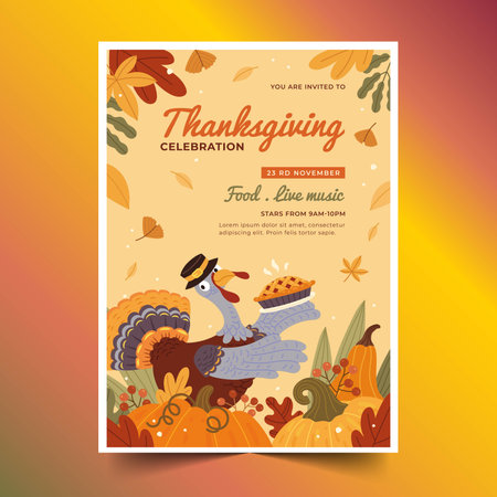 hand drawn thanksgiving flyer invitation design vector illustrationのイラスト素材