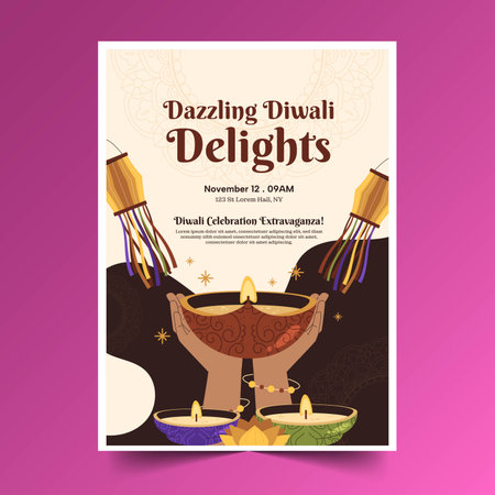 flat vertical poster template diwali festival celebration design vector illustrationのイラスト素材