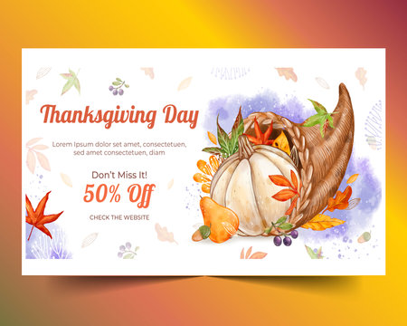 watercolor horizontal banner template thanksgiving celebration design vector illustrationのイラスト素材