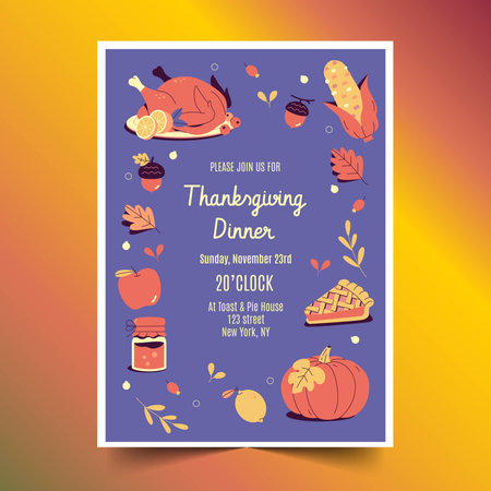 hand drawn thanksgiving flyer invitation design vector illustrationのイラスト素材