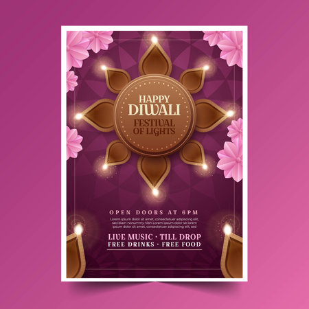 realistic vertical poster template diwali festival celebration design vector illustrationのイラスト素材