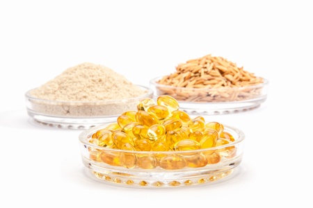 bran oil capsule with seed and branの写真素材