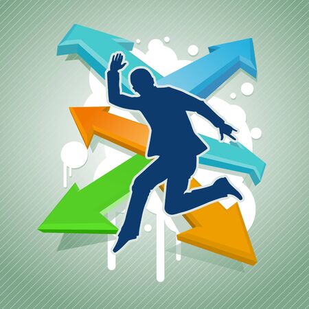juping businessman  colorful arrows on backgroundのイラスト素材