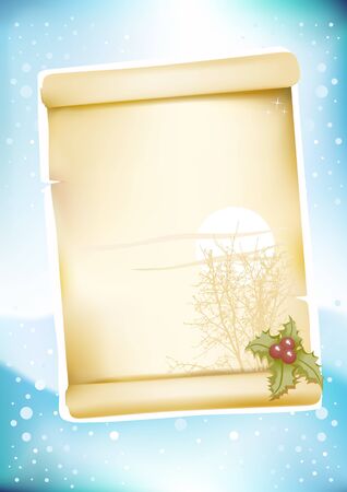 Christmas greeting page on blue snowly background のイラスト素材