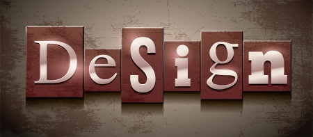 The word  design   Random letterpress type on grunge background のイラスト素材