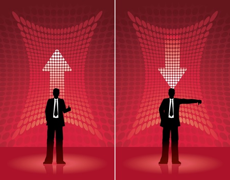 Businessman posing on arrow background.のイラスト素材