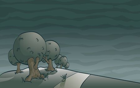 Hand drawing illustration  Olive trees in the night のイラスト素材