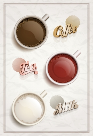 vintage Coffee, Tea and Milk cafe poster design templateのイラスト素材