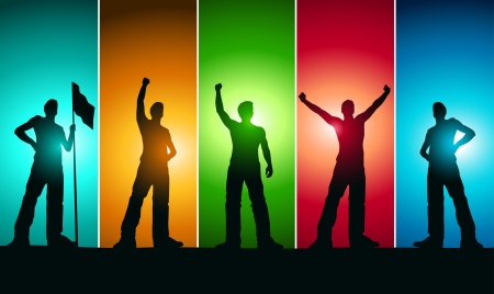 Vector men silhouettes  five different poses のイラスト素材