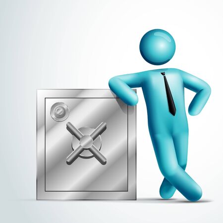 3d man leaning on a safeのイラスト素材