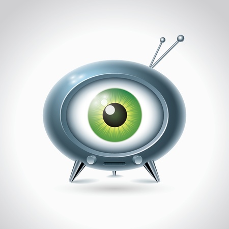 Big brother is watching you. Retro TV on white background. character design.のイラスト素材