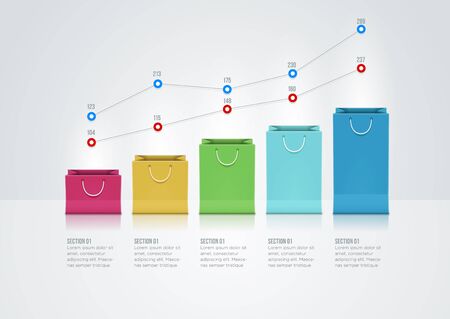Vector infographic design template with paper bags のイラスト素材