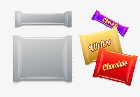 Plastic Package  Chocolate, wafers, sweets or candy pack  Easy editable  Elements are layered separately  Just select  your work- Make Clipping mask  layer and change  Ideal for design presentations のイラスト素材
