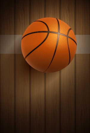 Realistic basketball ball on wooden floor  Vector illustration のイラスト素材