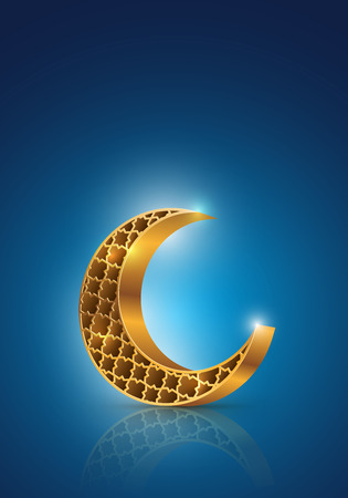 Muslim community festival Eid Mubarak symbol  Vector decorative crescent moon on blue background  のイラスト素材