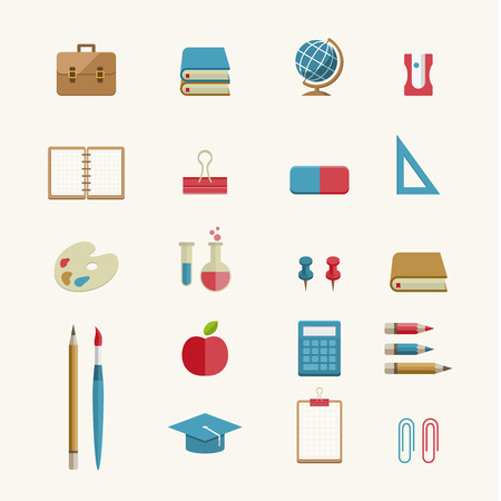 Vector Flat Education and School Supplies Icon Set  のイラスト素材