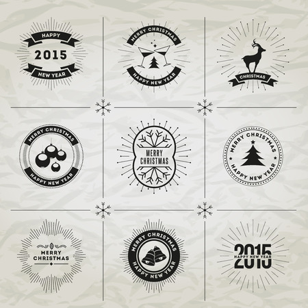 Vector black Christmas and New Year symbols collection. For your designs postcard, invitation, poster and others.のイラスト素材