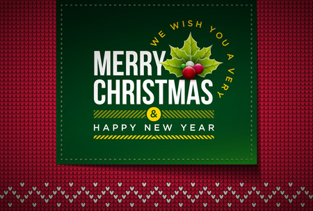Merry Christmas and Happy New Year message on northern style vector knitted pattern. Elements are layered separately in vector file. Global colors. Easy editable.のイラスト素材