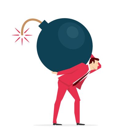 Red suit businessman carrying a big bomb.. Vector concept illustration.のイラスト素材