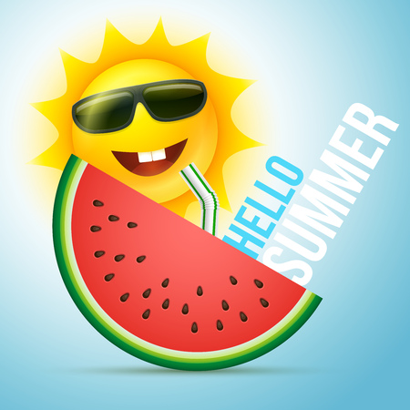 Vector summer concept illustration. Sun and watermelon.のイラスト素材