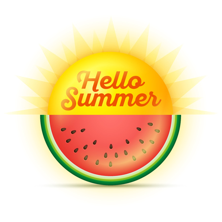 Vector summer concept illustration. Sun and watermelon. Hello summer.のイラスト素材