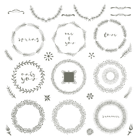 Vector floral hand drawn design elements set.のイラスト素材