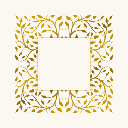Vector hand drawn frame. Border is made with seamless pattern with leaves.のイラスト素材