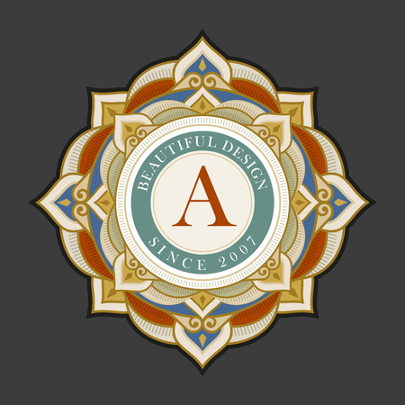 Vector luxury elegant frame ornament line monogram design. Monogram emblem template. Ideal for restaurant, hotel, jewelry, boutique, cafe, heraldic, fashion or royal sign.のイラスト素材