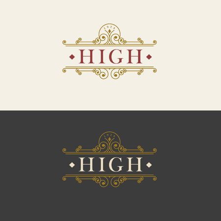 Vector luxury elegant frame ornament line logo design. Monogram emblem template. Ideal for restaurant, hotel, jewelry, boutique, cafe, heraldic, fashion or royal sign.のイラスト素材