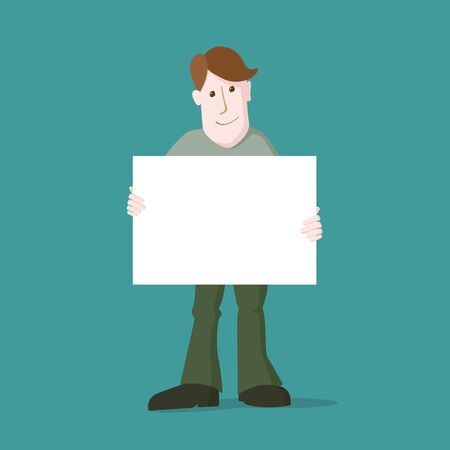 Vector illustration of young casual man. Holding empty message board.のイラスト素材