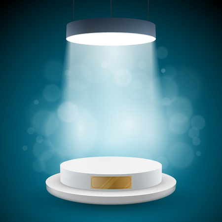 Illuminated white round podium vector illustration.のイラスト素材