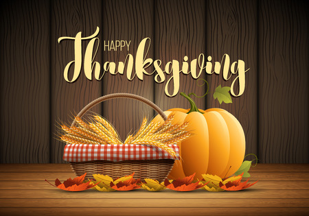 Vector autumn Happy Thanksgiving poster design template. Elements are layered separately in vector file.のイラスト素材