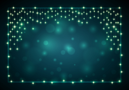 Christmas frame with lights and blank dark bokeh background. With copy space. Elements are layered separately in vector file.のイラスト素材
