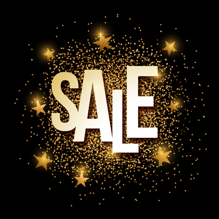 Sale banner with gold glitter. Vector illustration. Elements are layered separately in vector file.のイラスト素材