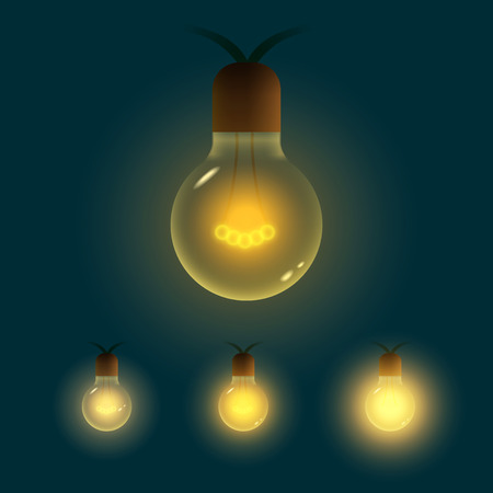 Vector illustration of old lightbulb collection. Different illumination.のイラスト素材