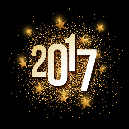 New Year 2017 banner with gold glitter. Vector illustration. Elements are layered separately in vector file.のイラスト素材