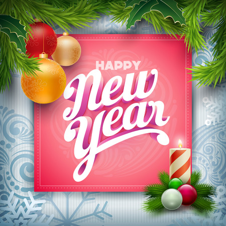 Vector Christmas and new year greeting card. Christmas related ornaments objects on background. Elements are layered separately in vector file.のイラスト素材