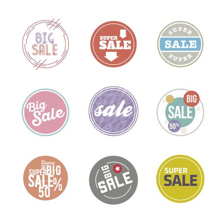 Vector circle Sale Sticker set. Desaturate colors, modern design.のイラスト素材
