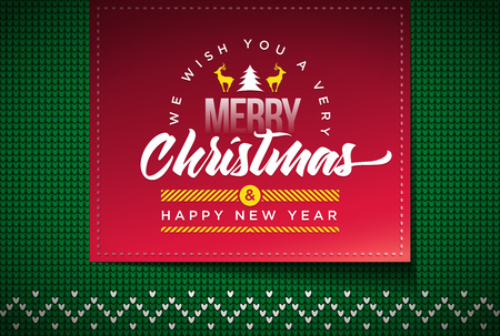 Merry Christmas and Happy New Year message on vector knitted pattern. Elements are layered separately in vector file. Global colors. Easy editable.のイラスト素材